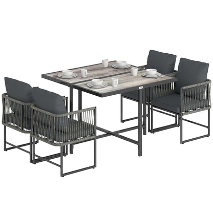 4-Seater Garden Dining Set with Space-Saving Chairs, Black