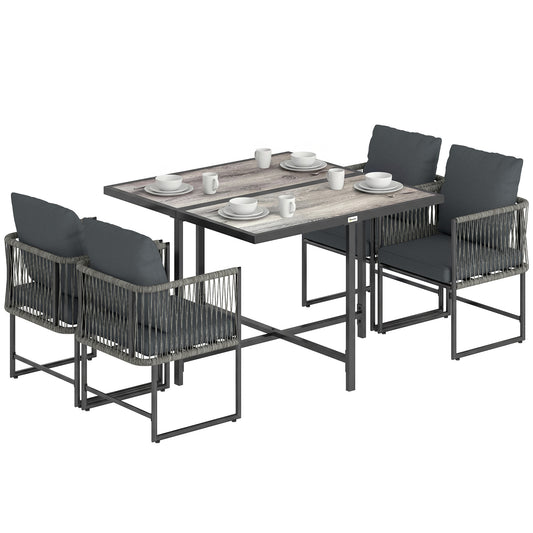 4-Seater Garden Dining Set with Space-Saving Chairs, Black