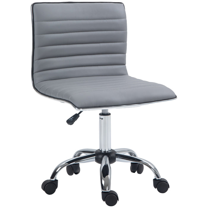 Adjustable Swivel Office Chair with Armless Mid-Back in PU Leather and Chrome Base - Grey