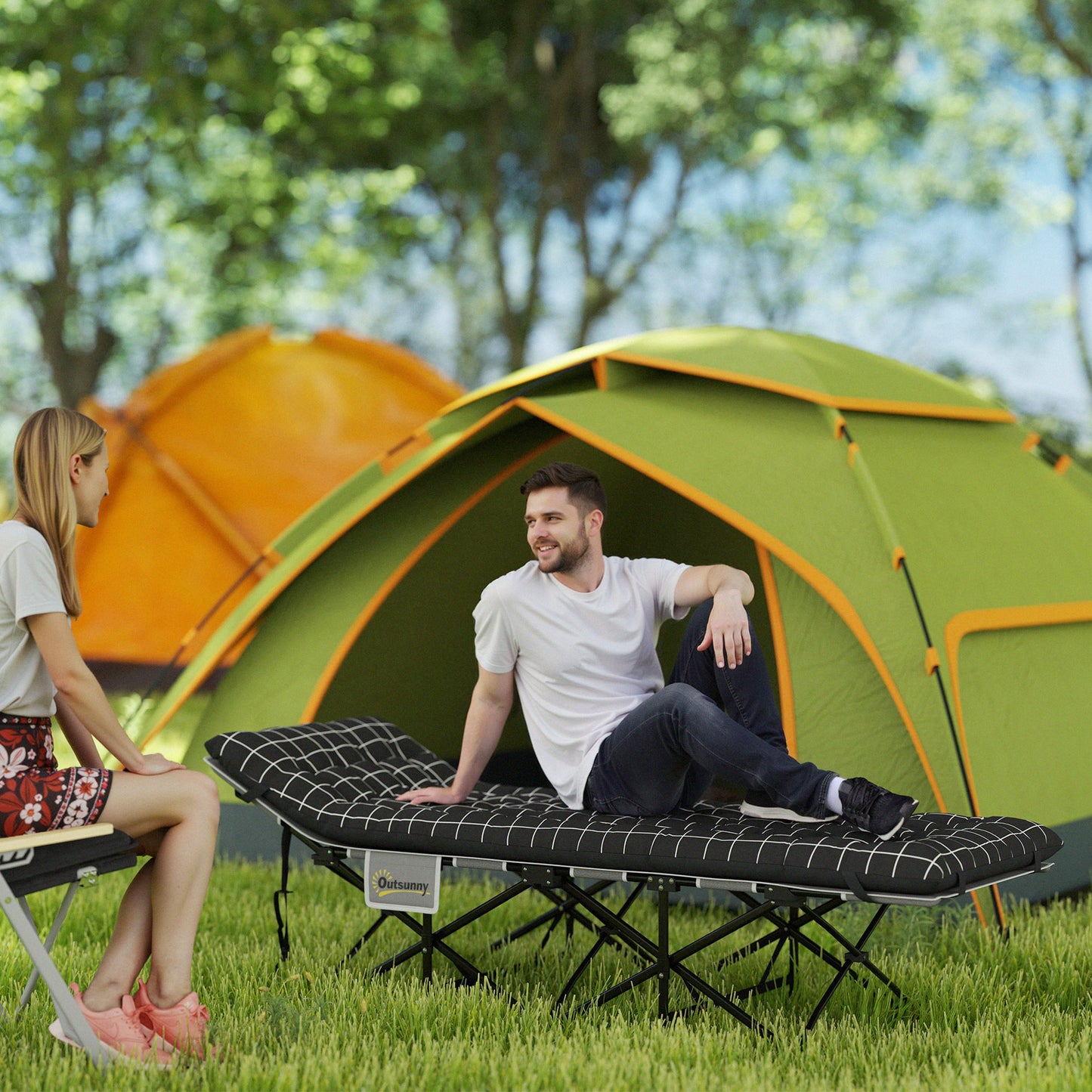 Camping Cot for Adults with Mattress, Folding Bed, Black
