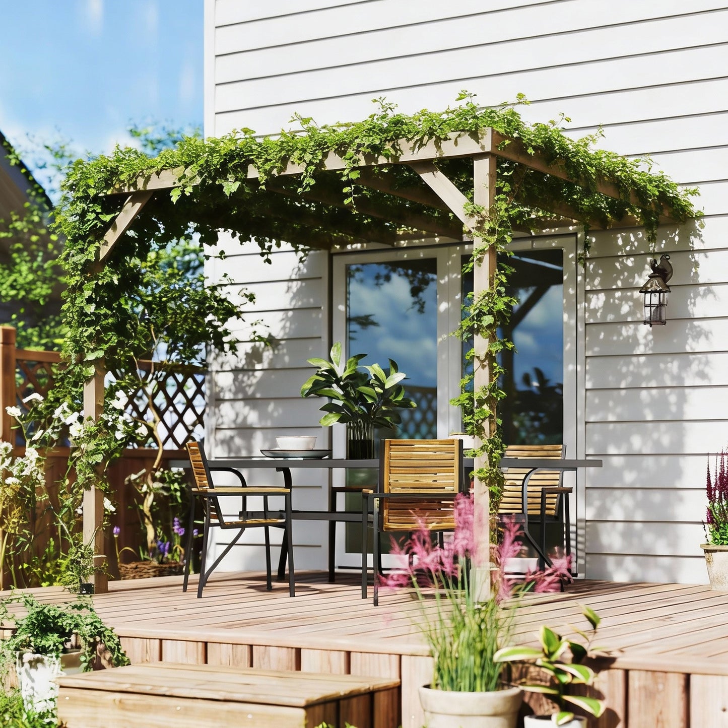 2.4 x 2.4m Lean-To Wooden Pergola Kit, Grape Trellis with Stable Structure