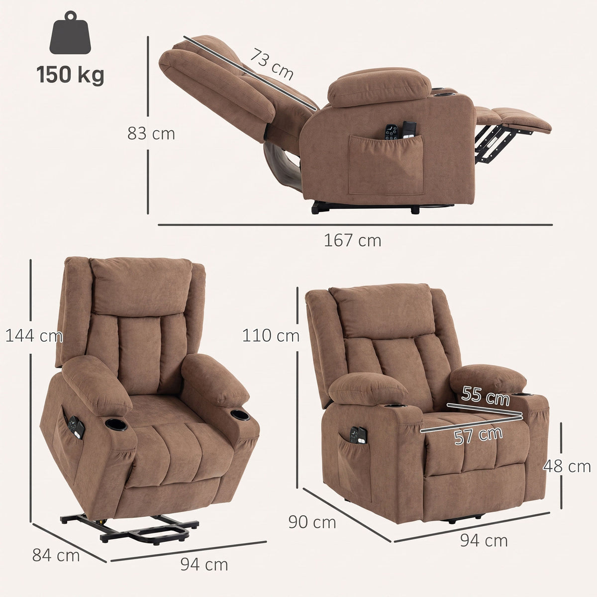 Dual Motor Recliner Chair Power Lift Chair w/ Massage Heat, Brown