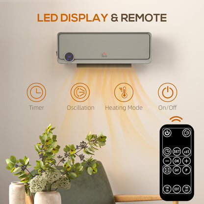 1000W/2000W Wall Downflow Heater Adjustable Temperature w/ Timer