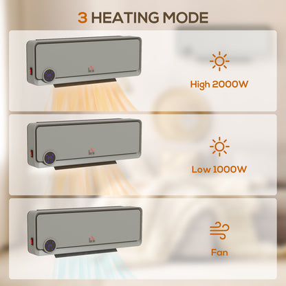 1000W/2000W Wall Downflow Heater Adjustable Temperature w/ Timer