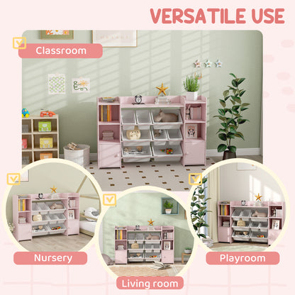 Kids Toy Storage Organiser with 8 Removable Storage Bins, Pink