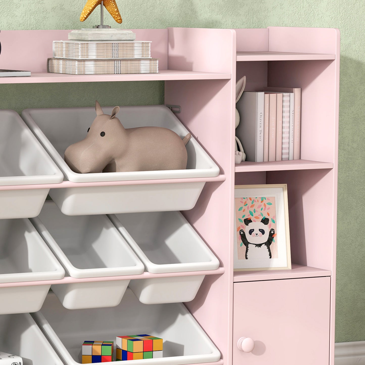 Kids Toy Storage Organiser with 8 Removable Storage Bins, Pink