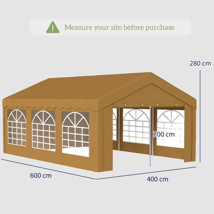 6m Garden Gazebo Carport Shelter w/ Removable Sidewalls, Yellow