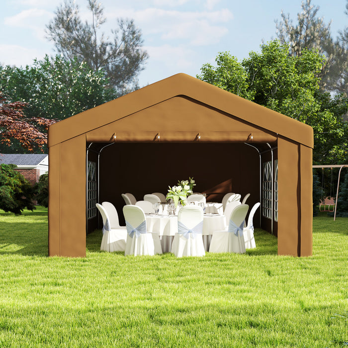 6m Garden Gazebo Carport Shelter w/ Removable Sidewalls, Yellow