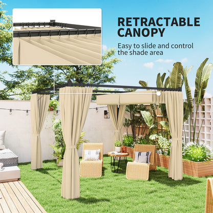 3 x 3(m) Pergola with Retractable Roof and Curtains, Khaki