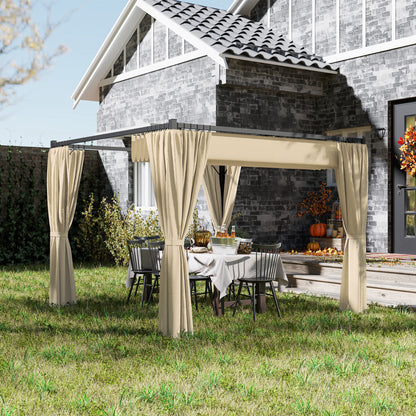 3 x 3(m) Pergola with Retractable Roof and Curtains, Khaki