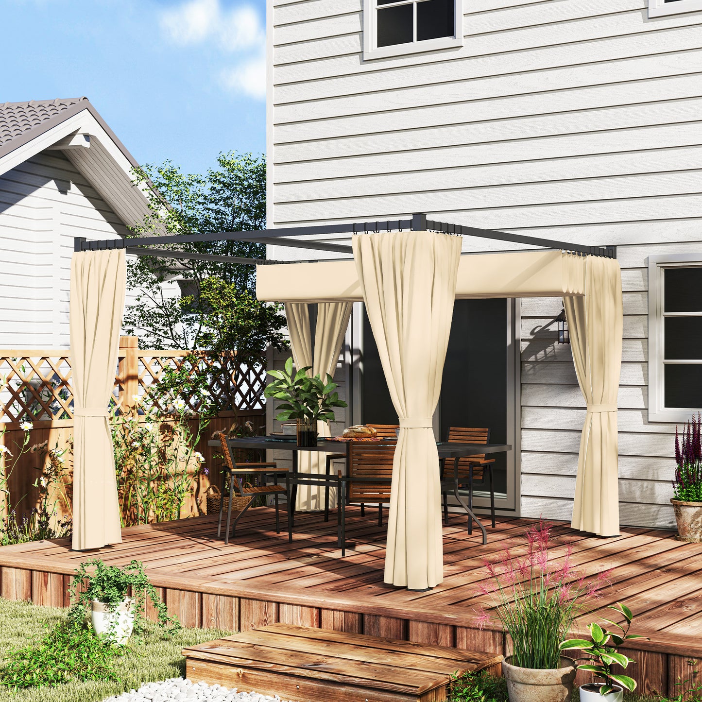 3 x 3(m) Pergola with Retractable Roof and Curtains, Khaki