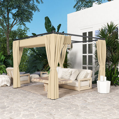 3 x 3(m) Pergola with Retractable Roof and Curtains, Khaki