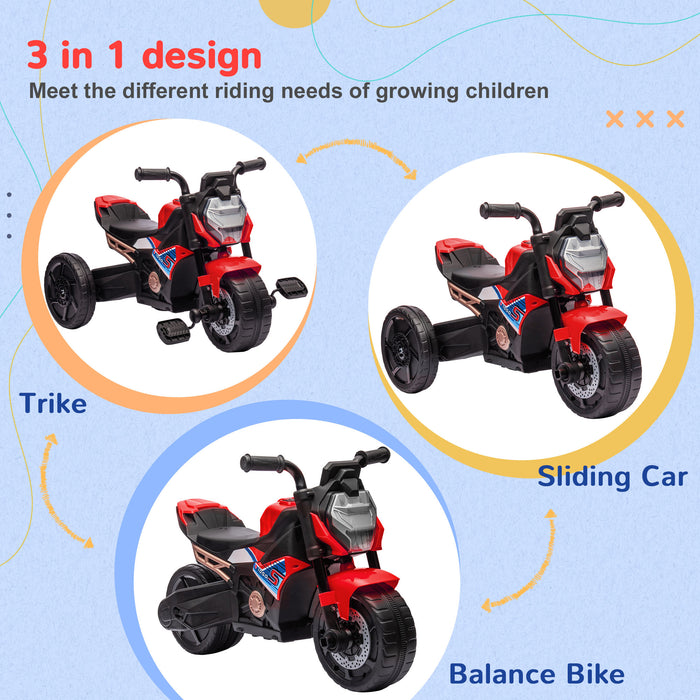 AIYAPLAY Motorcycle Design 3 in 1 Toddler Trike, Sliding Car, Balance Bike with Headlight, Music, Horn, Red