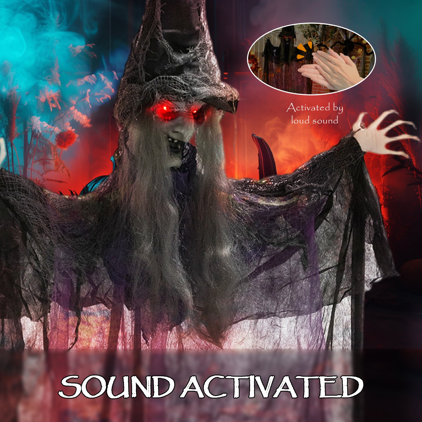 Voice Activated Halloween Animatronics Hanging Witch, Purple