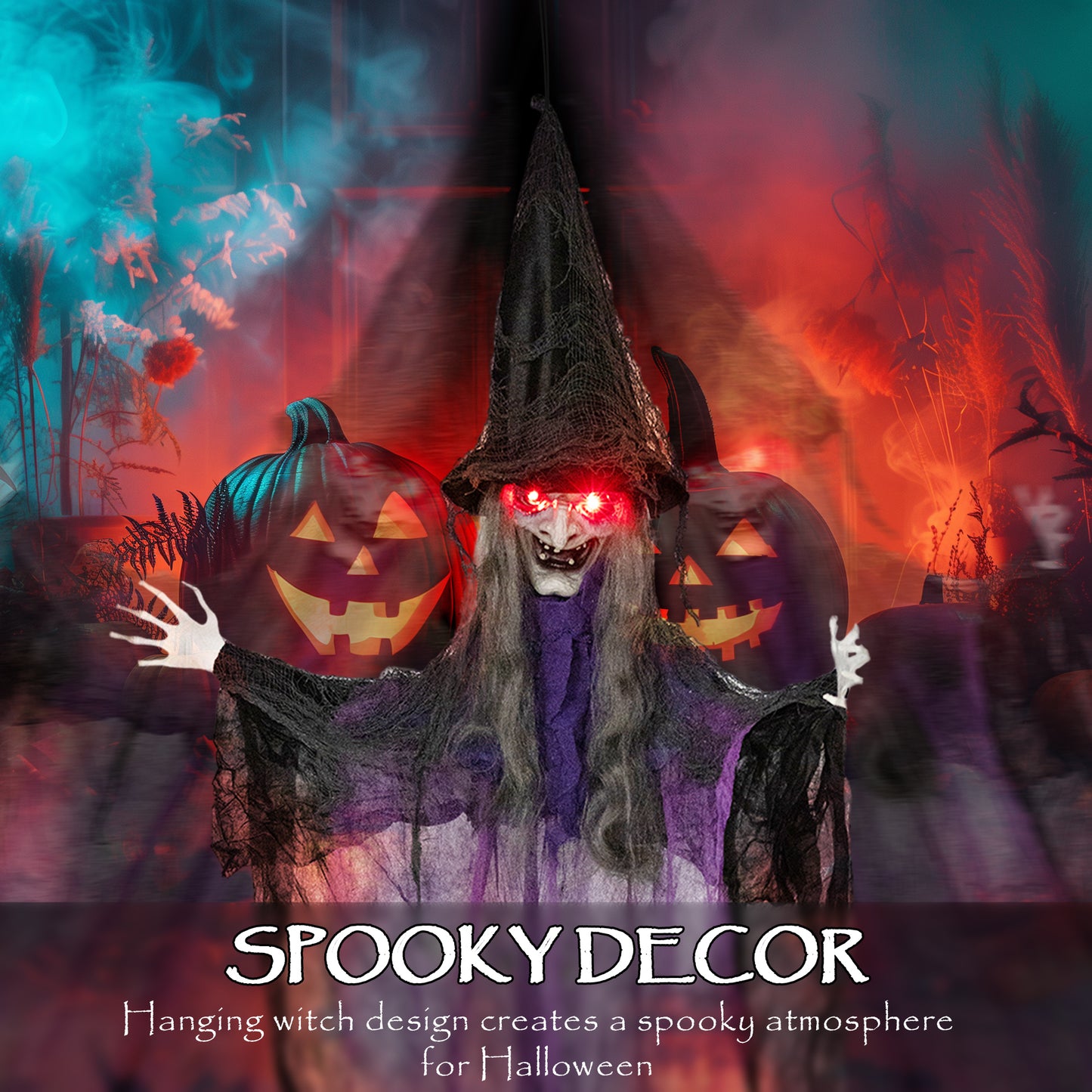 Voice Activated Halloween Animatronics Hanging Witch, Purple