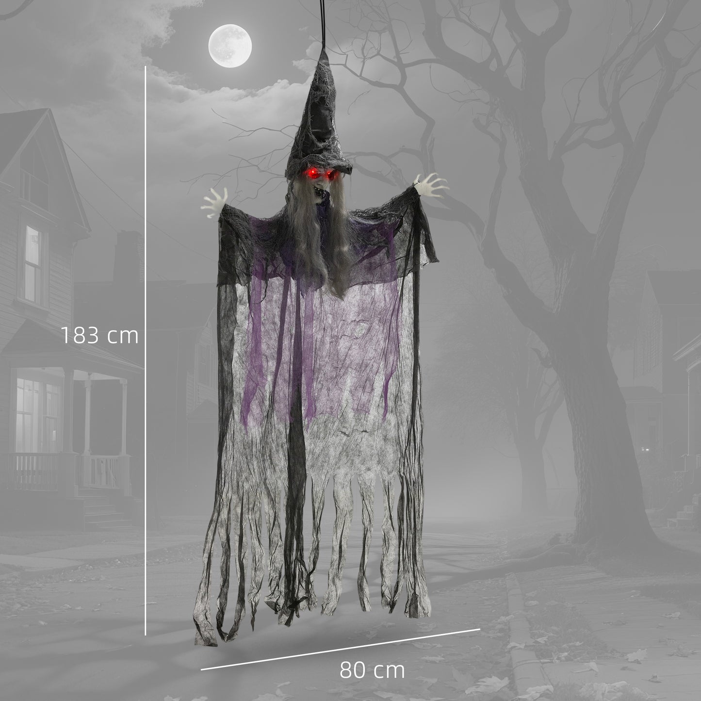 Voice Activated Halloween Animatronics Hanging Witch, Purple