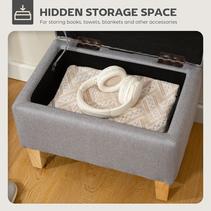 Linen Storage Ottoman Storage Box with Rubberwood Legs, Light Grey