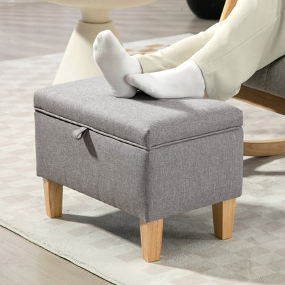 Linen Storage Ottoman Storage Box with Rubberwood Legs, Light Grey