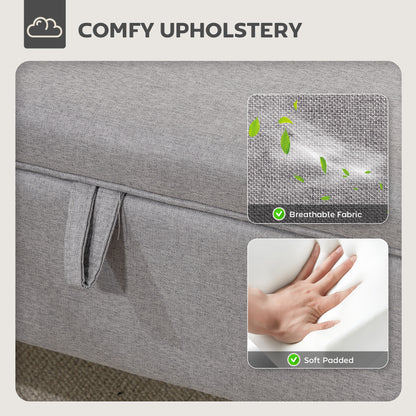 Linen Storage Ottoman Storage Box with Rubberwood Legs, Light Grey