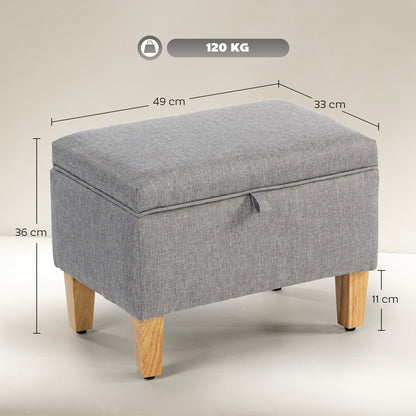 Linen Storage Ottoman Storage Box with Rubberwood Legs, Light Grey