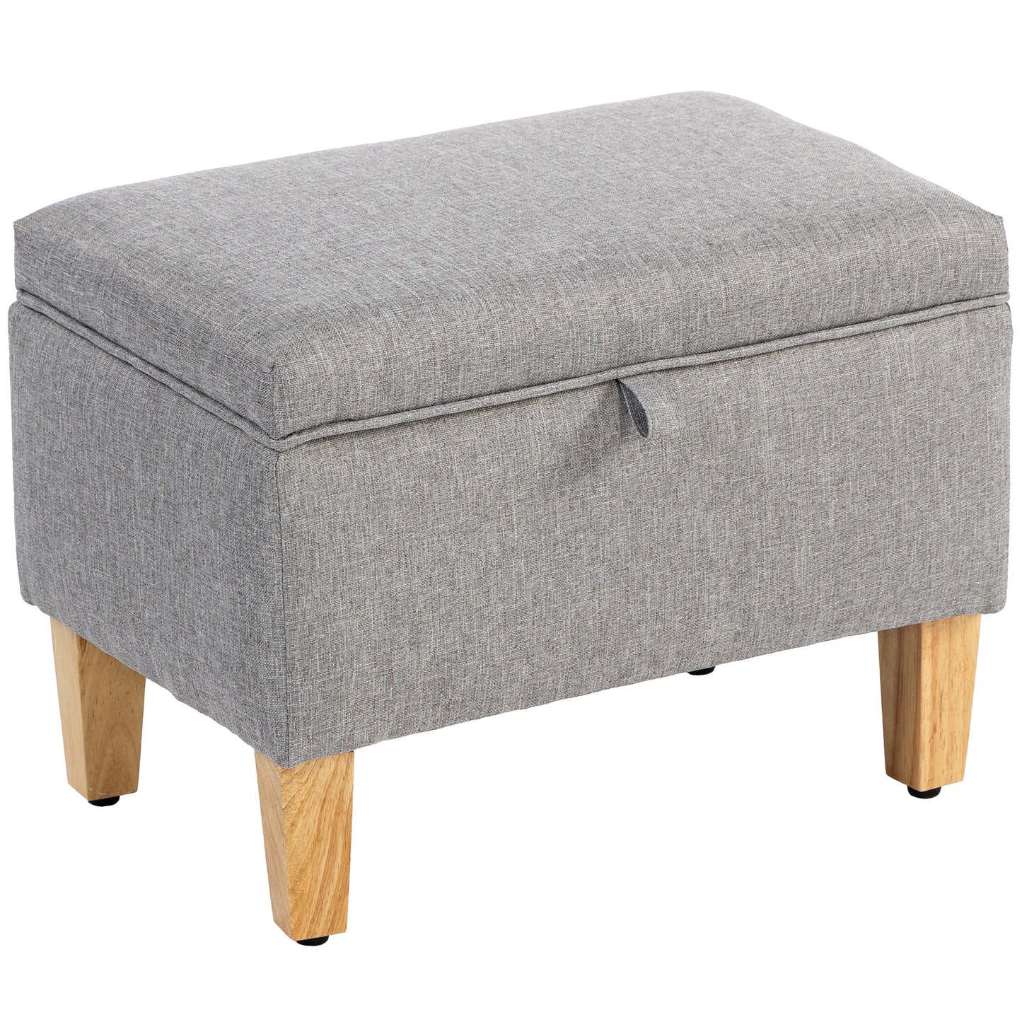 Linen Storage Ottoman Storage Box with Rubberwood Legs, Light Grey