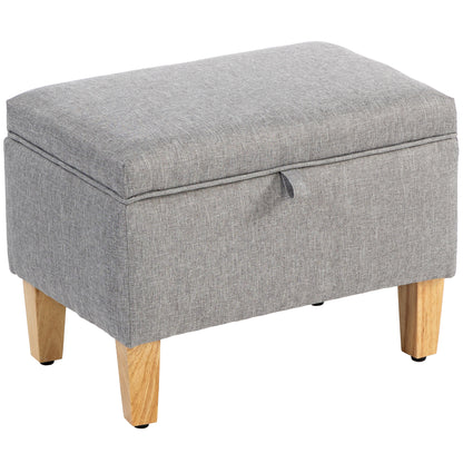 Linen Storage Ottoman Storage Box with Rubberwood Legs, Light Grey