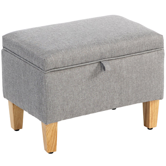 Linen Storage Ottoman Storage Box with Rubberwood Legs, Light Grey