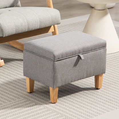 Linen Storage Ottoman Storage Box with Rubberwood Legs, Light Grey