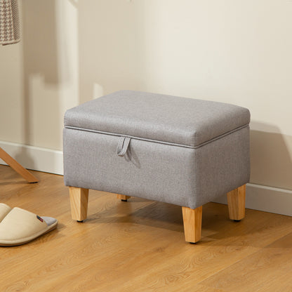 Linen Storage Ottoman Storage Box with Rubberwood Legs, Light Grey
