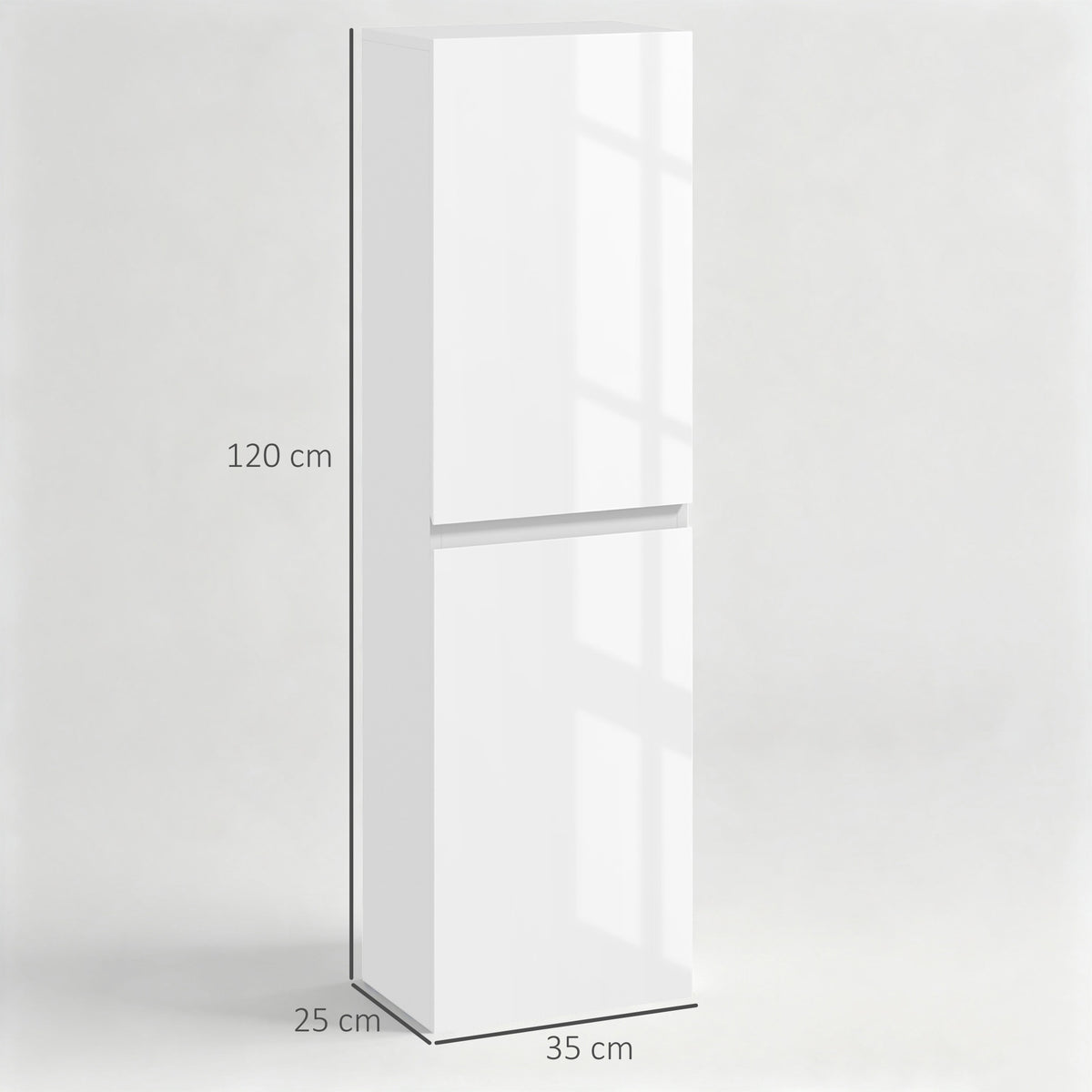 Slim Bathroom Cabinet with 2 Cupboards and Adjustable Shelves - High Gloss White