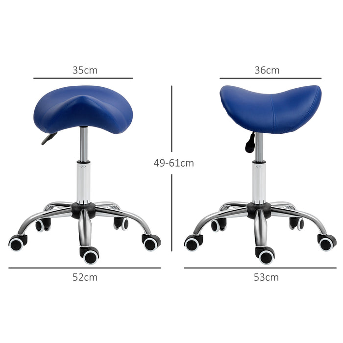 PU Leather Saddle Stool w/ Moulded Padded Seat Adjustable Height Blue