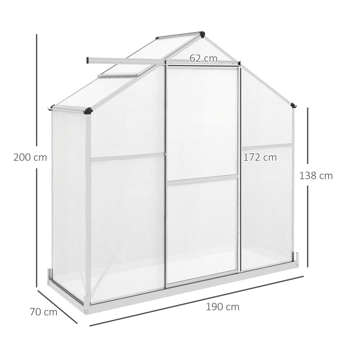 6 x 2.5ft Polycarbonate Greenhouse Walk-In Green House with Rain Gutter, Sliding Door, Window, Foundation, Silver