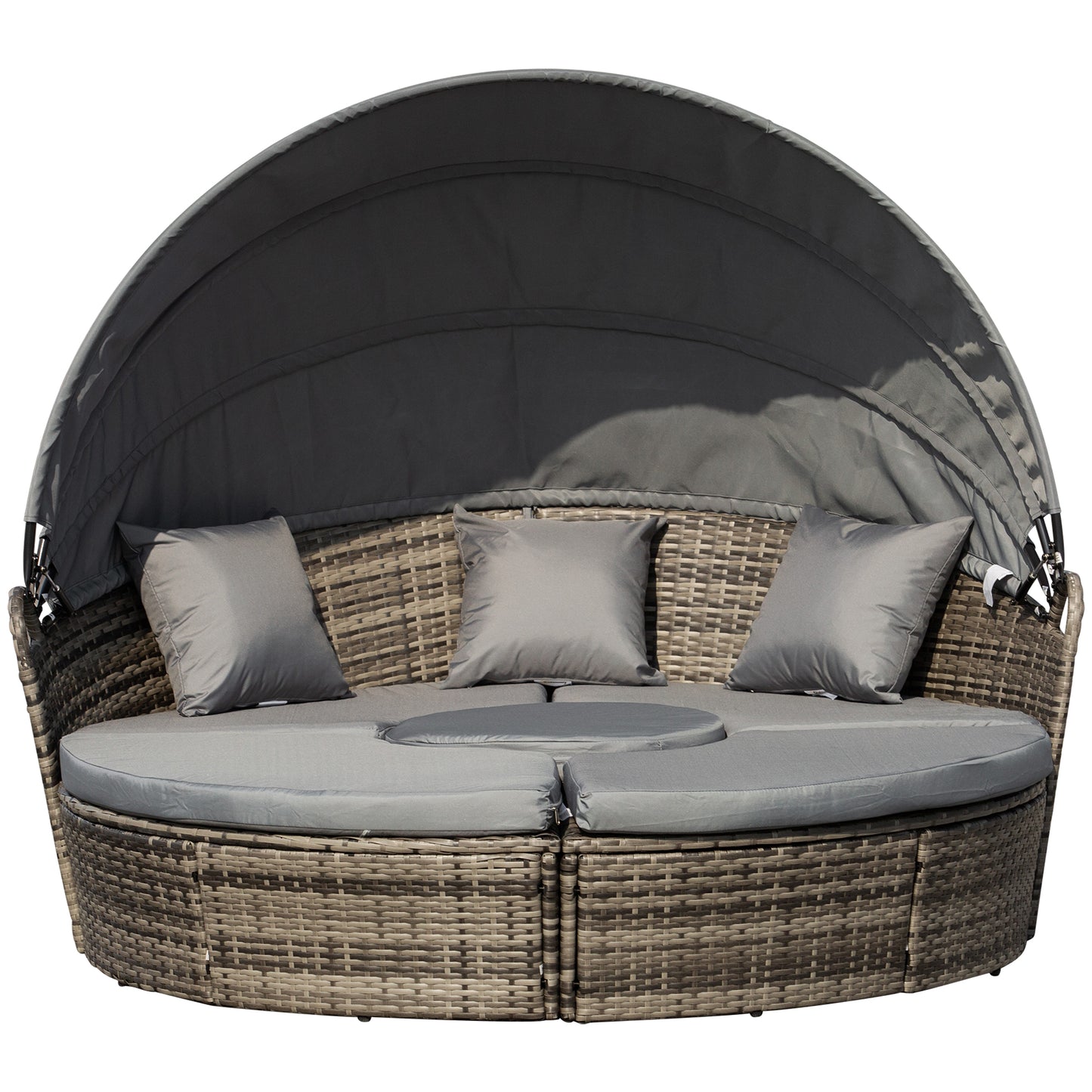 5-Seater Rattan Garden Furniture Cushioned Wicker Round with Coffee Table Patio Conversation Furniture Set - Grey