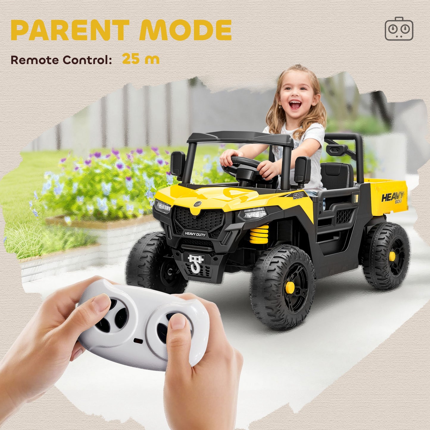12V Kids Ride on Car, Kids UTV with Electric Dump Bed, Yellow