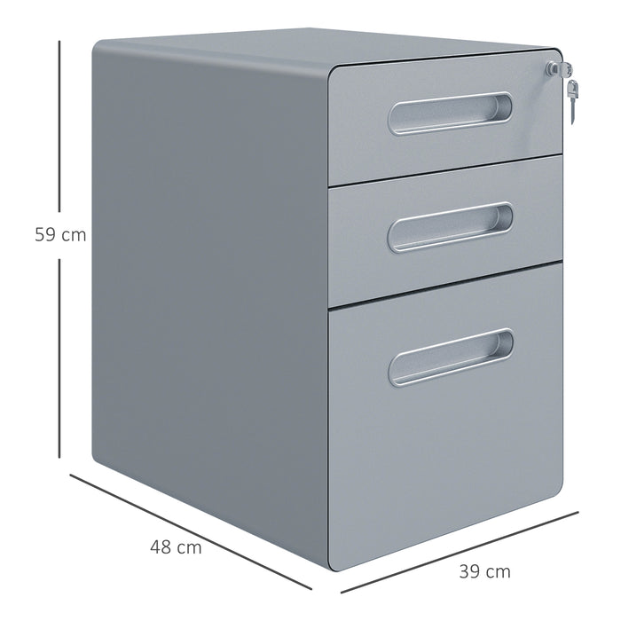 Lockable Cabinet, Rolling Filing Cabinet with 3 Drawers, Steel Office Drawer Unit for A4, Letter, Legal Sized Files