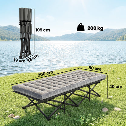 Camping Cot Heavy Duty Folding Bed with Soft Pad Grey