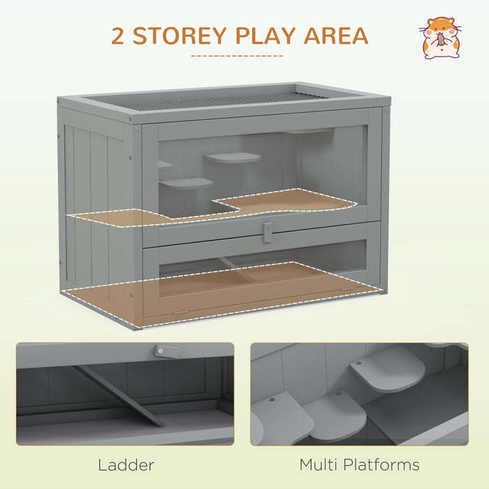 2 Levels Wooden Hamster Cage Mice Rodents Hutch Small Animals