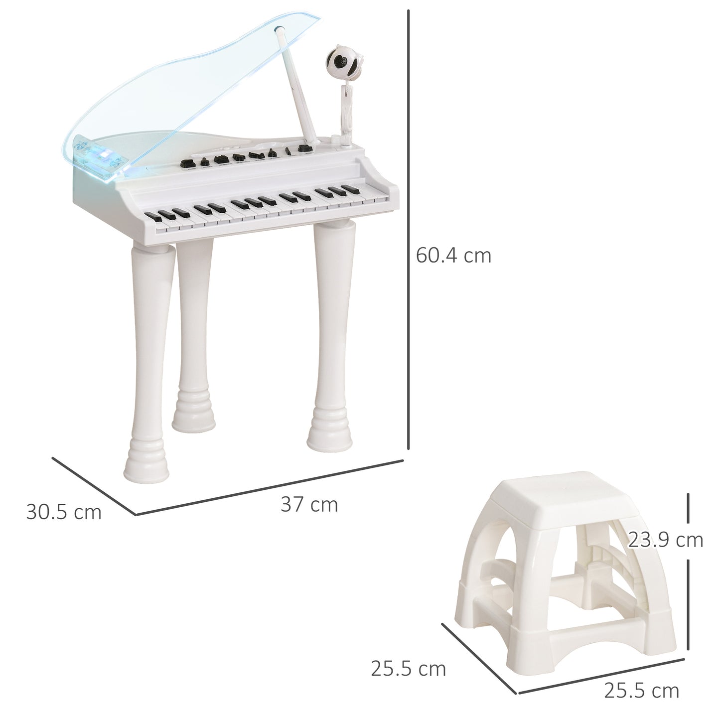 32 Keys Kids Piano Keyboard with Stool, Lights, Microphone, White