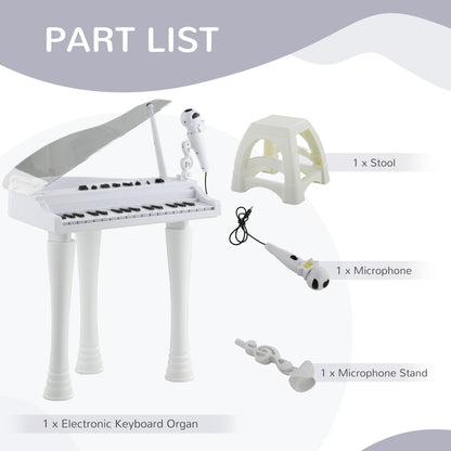 32 Keys Kids Piano Keyboard with Stool, Lights, Microphone, White