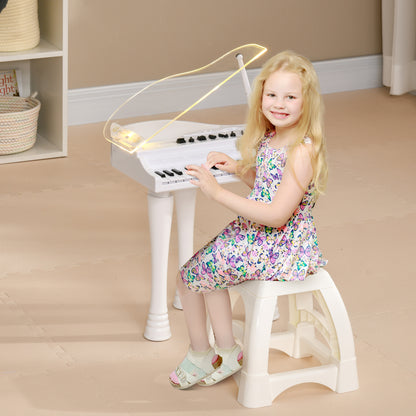 32 Keys Kids Piano Keyboard with Stool, Lights, Microphone, White