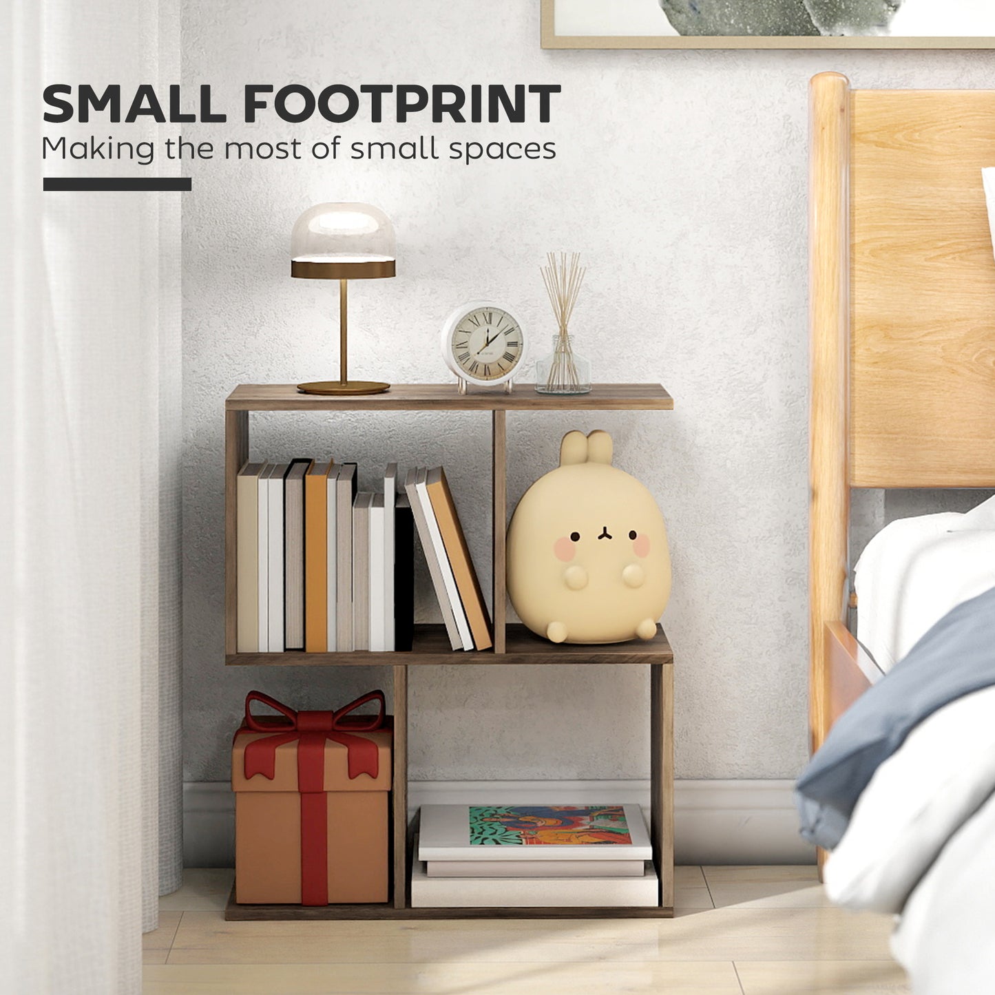 Narrow Side Table with Storage, Bedside End Table, Walnut Brown