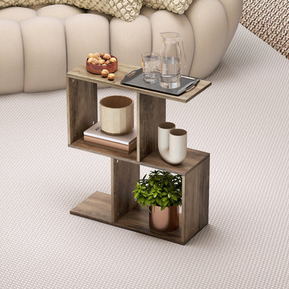 Side Table, Narrow End Table with Storage Shelves, Oak