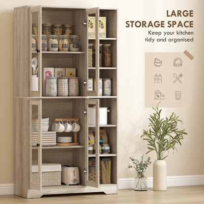 Multi-Storage Kitchen Cabinet, with Glass Doors - Grey Wood-Effect