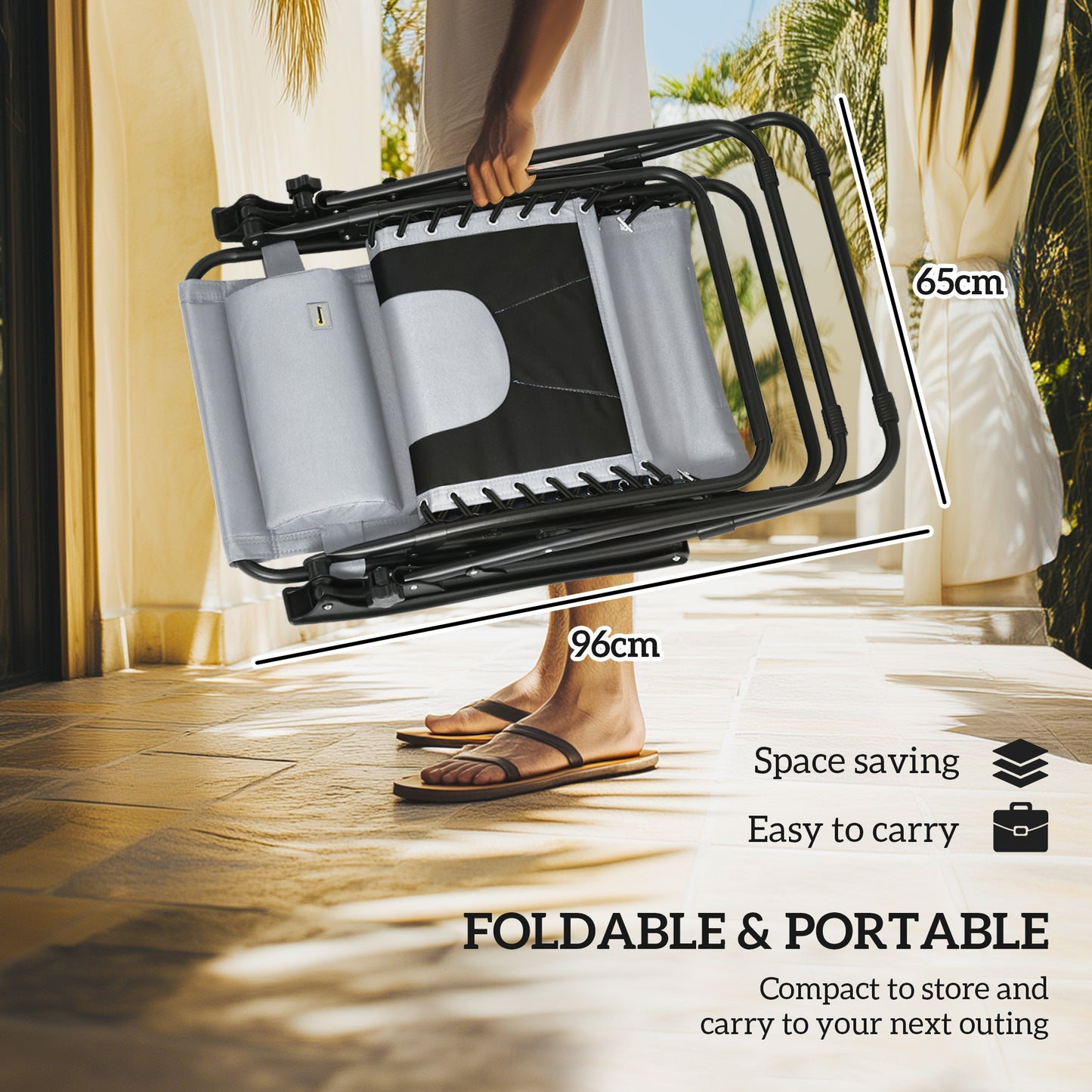 2 Pcs Zero Gravity Lounger Chair, Folding Reclining Chair, Grey