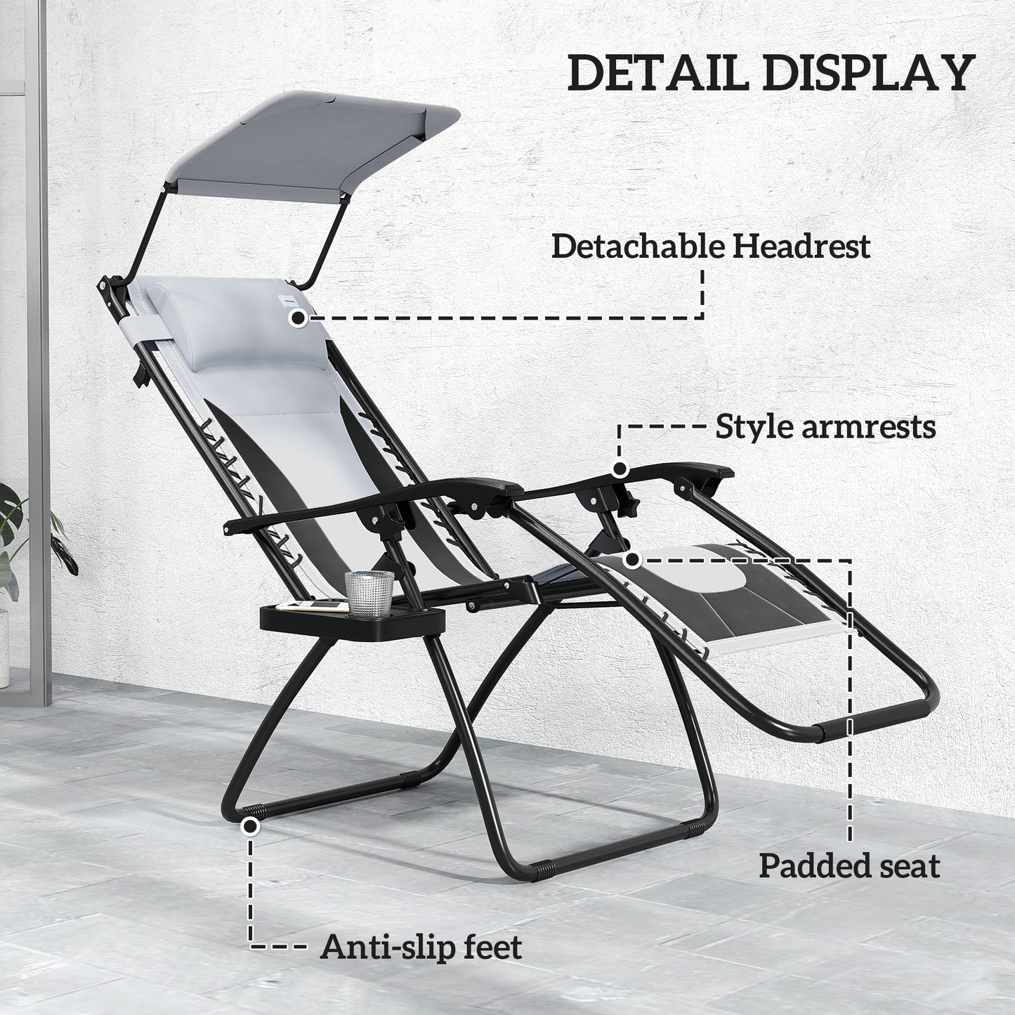 2 Pcs Zero Gravity Lounger Chair, Folding Reclining Chair, Grey