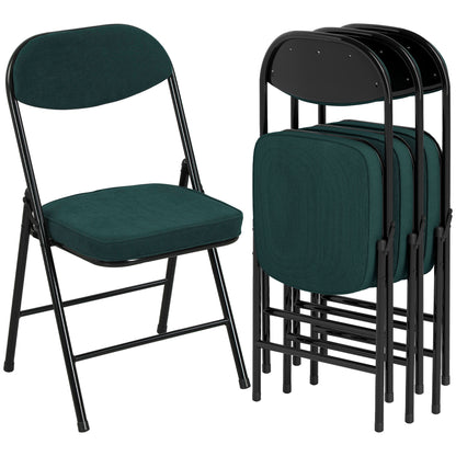 Folding Chairs Set of 4 with Cushioned Seat, Steel Frame, Teal