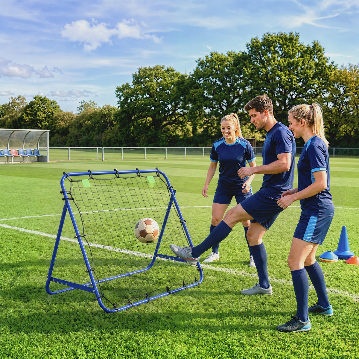 Rebounder Net Adults Football Training Aid Adjustable Blue