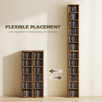 Set of 2 CD Storage Units with Adjustable Shelves, Rustic Brown
