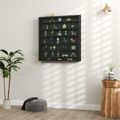 7-Tier Wall Display Cabinet w/ Shelves Glass Doors, Black