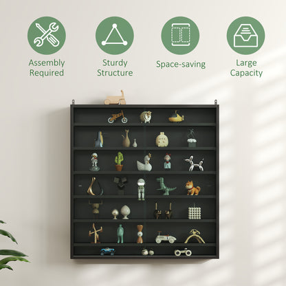 7-Tier Wall Display Cabinet w/ Shelves Glass Doors, Black